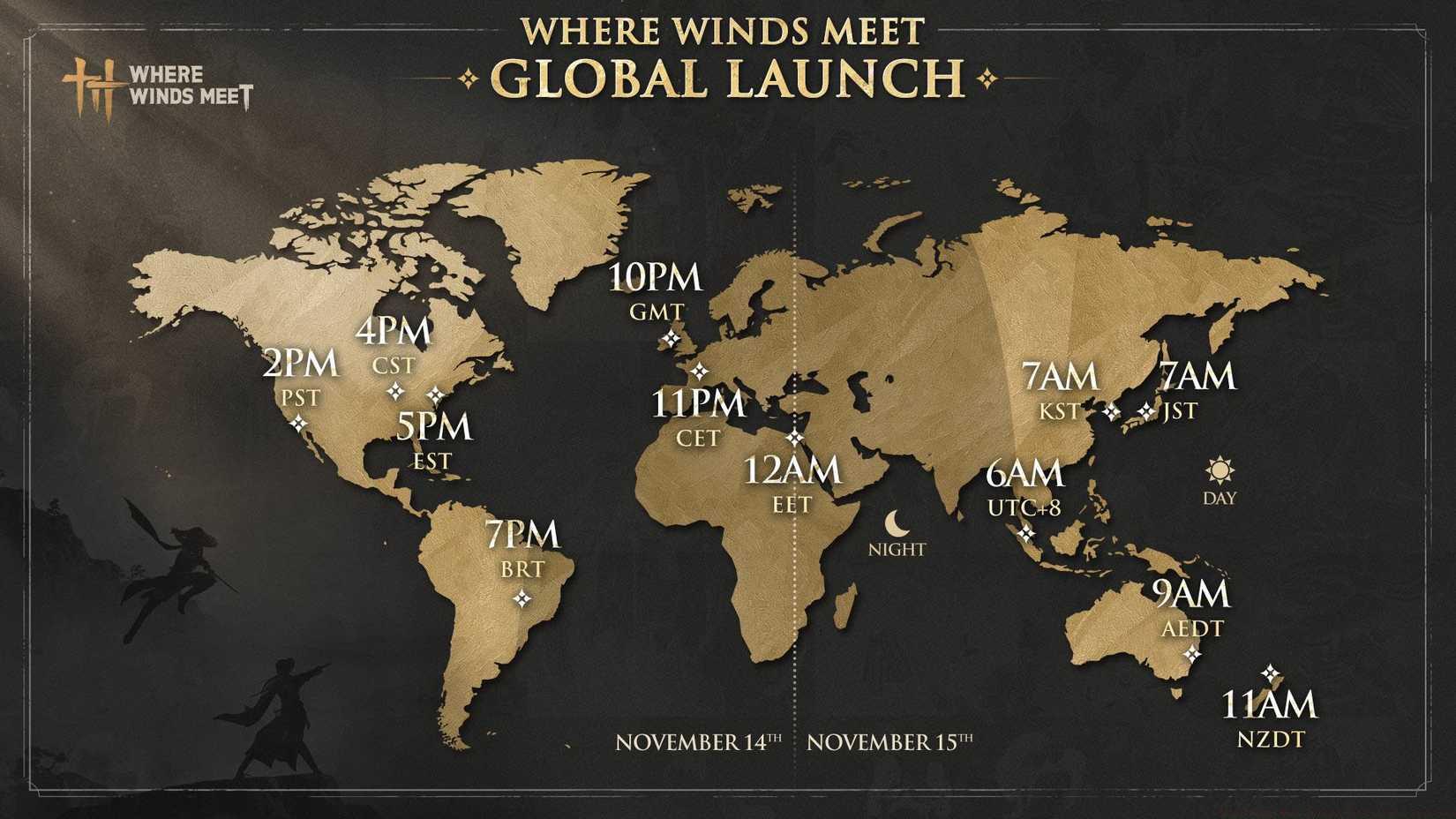 The official release time map of Where Winds Meet