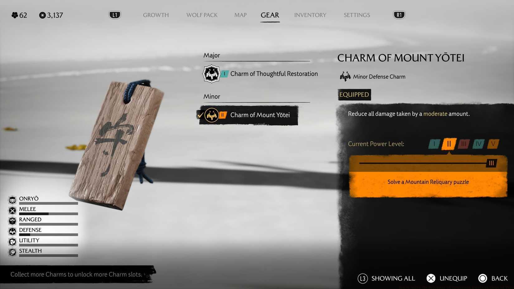 A Ghost of Yōtei screenshot showing the Charm of Mount Yōtei